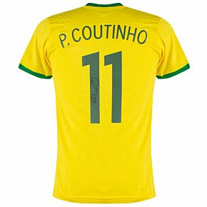 Philippe Coutinho Signed Brazil Retro Home Shirt -