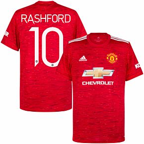 20-21 Man Utd Home Shirt + Rashford 10 (Official Cup Printing)