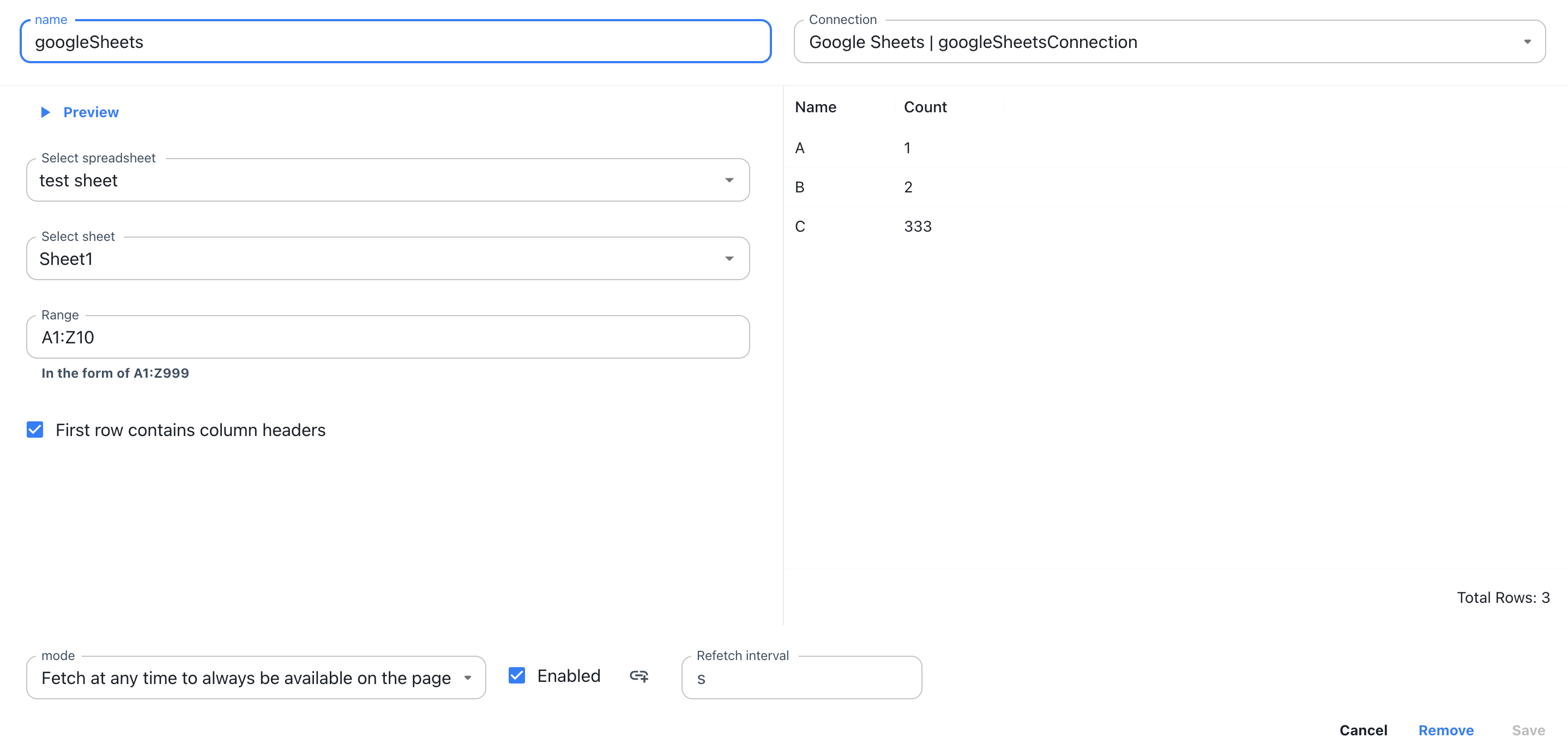 Google Sheets configuration